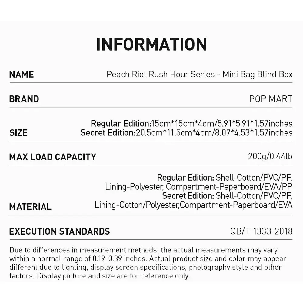 Pop Mart Peach Riot Rush Hour series confirmed mini bag Gigi Diner